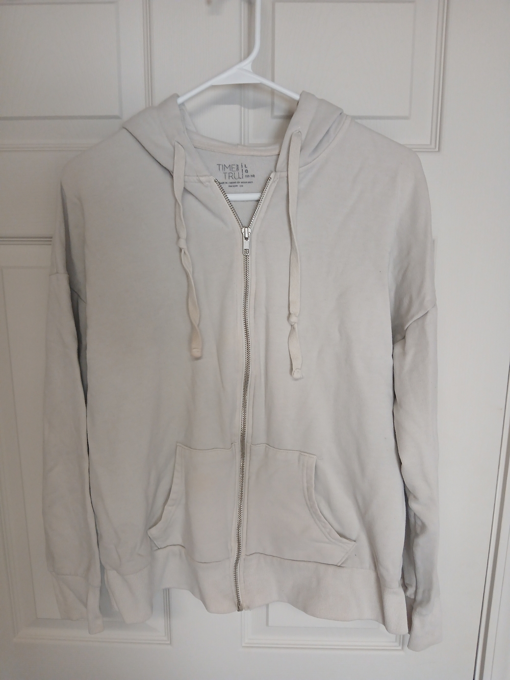 Time and Tru Cream Full-Zip Hoodie Sweater Jacket Warm